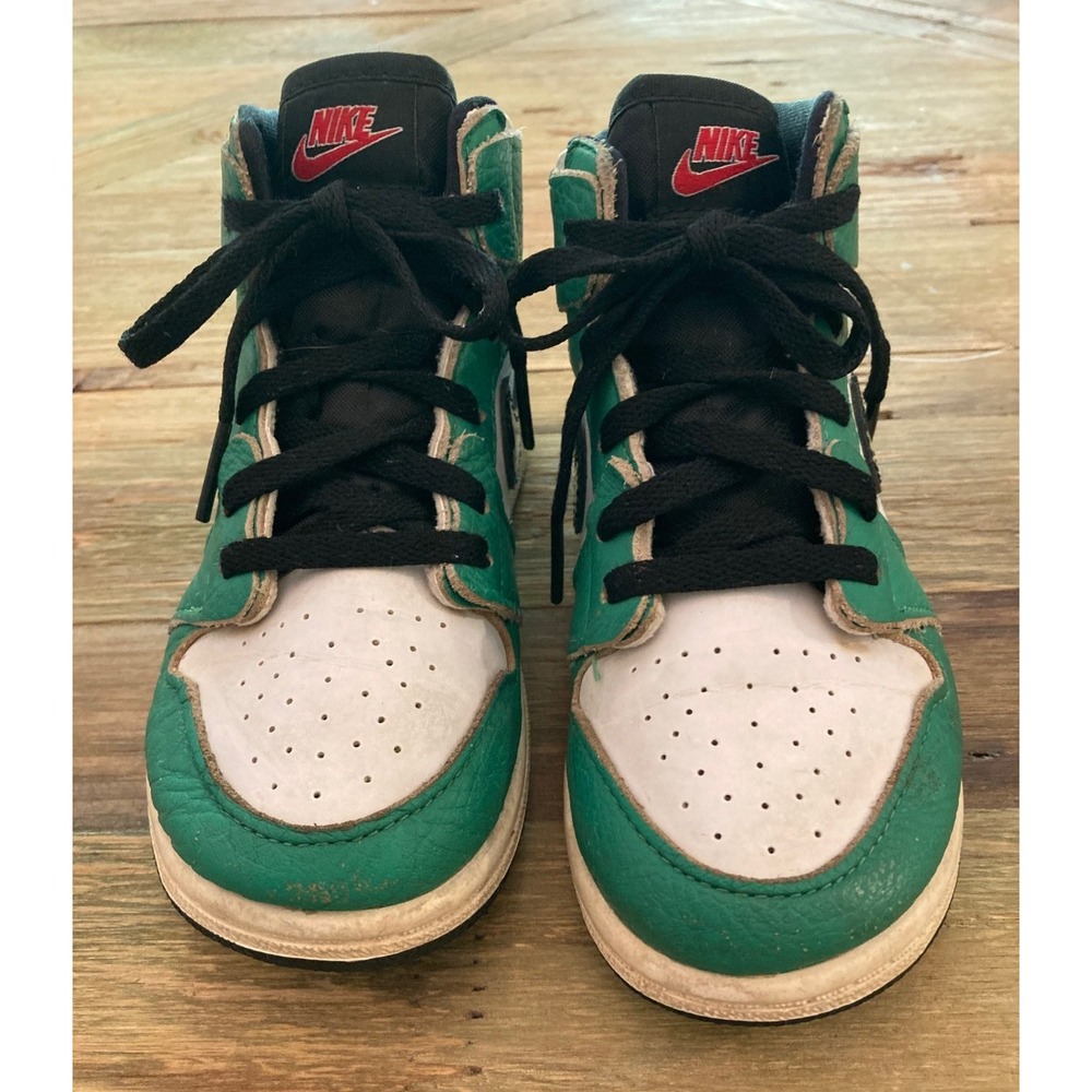 Nike Air Jordan Retro Kids 10C Leather High Top Sneakers 'Lucky Green' Preowned